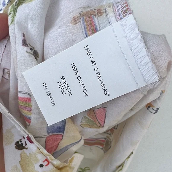 Womens Cotton Beach Print Pajama Set - Cream - Picture 3 of 5